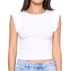 NWT Jac Parker Ruffle Sleeve Rib Top IN White